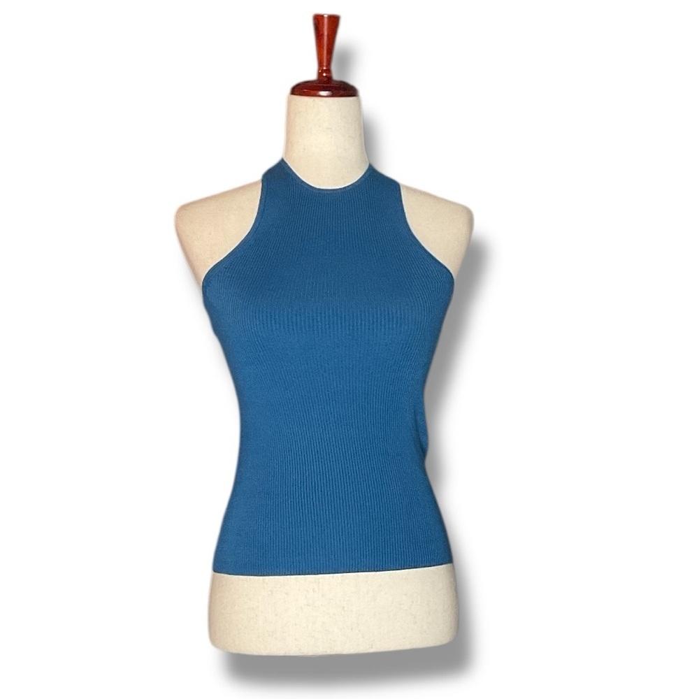 Madewell Aqua Blue Halter Cut Rib Knit Tank Top Size XSmall